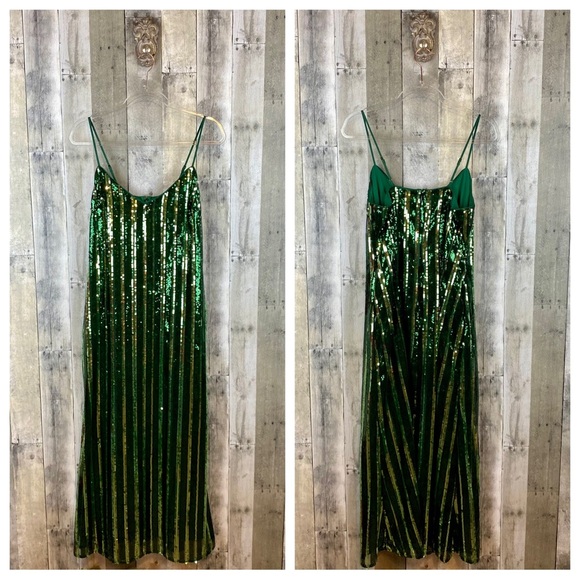 NWT Maeve Sleeveless Sequin Stripe Midi Dress in Green Size Medium. - Picture 13 of 16